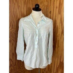 Vineyard Vines Clip Dot Stripe Popover Button Up Long Sleeve Green Striped Sz 8